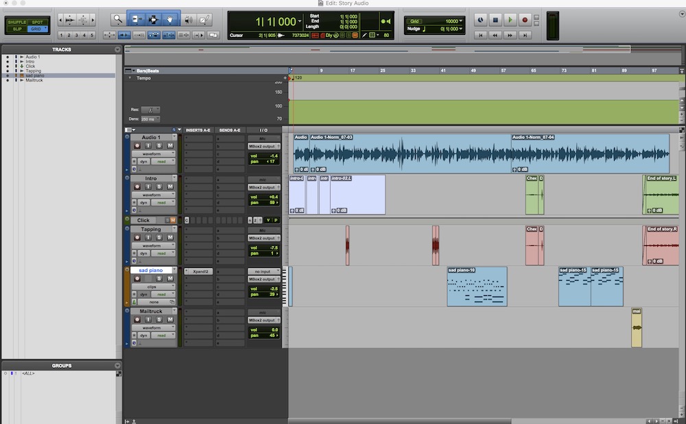 All components of the audio book on Pro Tools